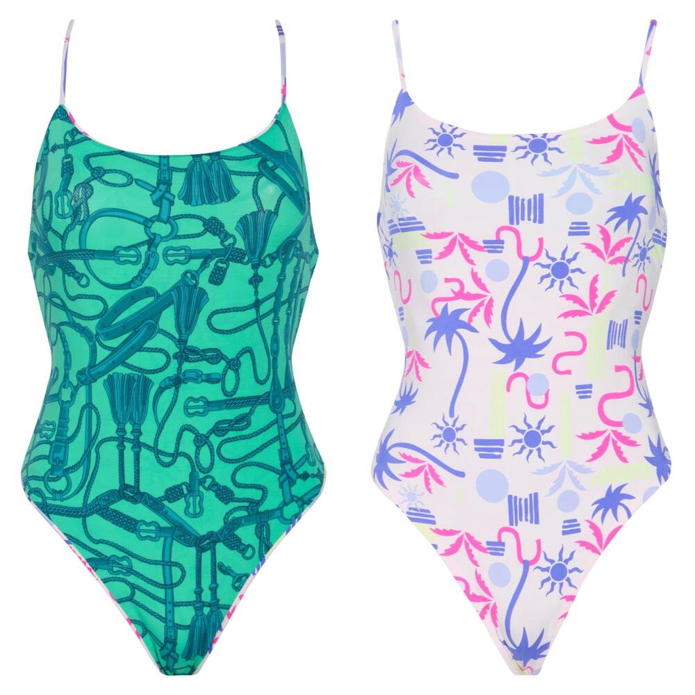 NWT Maaji Luster Reversible One-Piece Swimsuit Size Large Tropical Equestrian